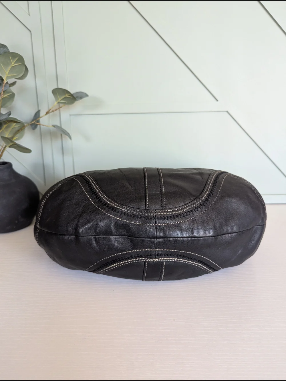 Coach Black Leather Hobo with Contrast Stitching